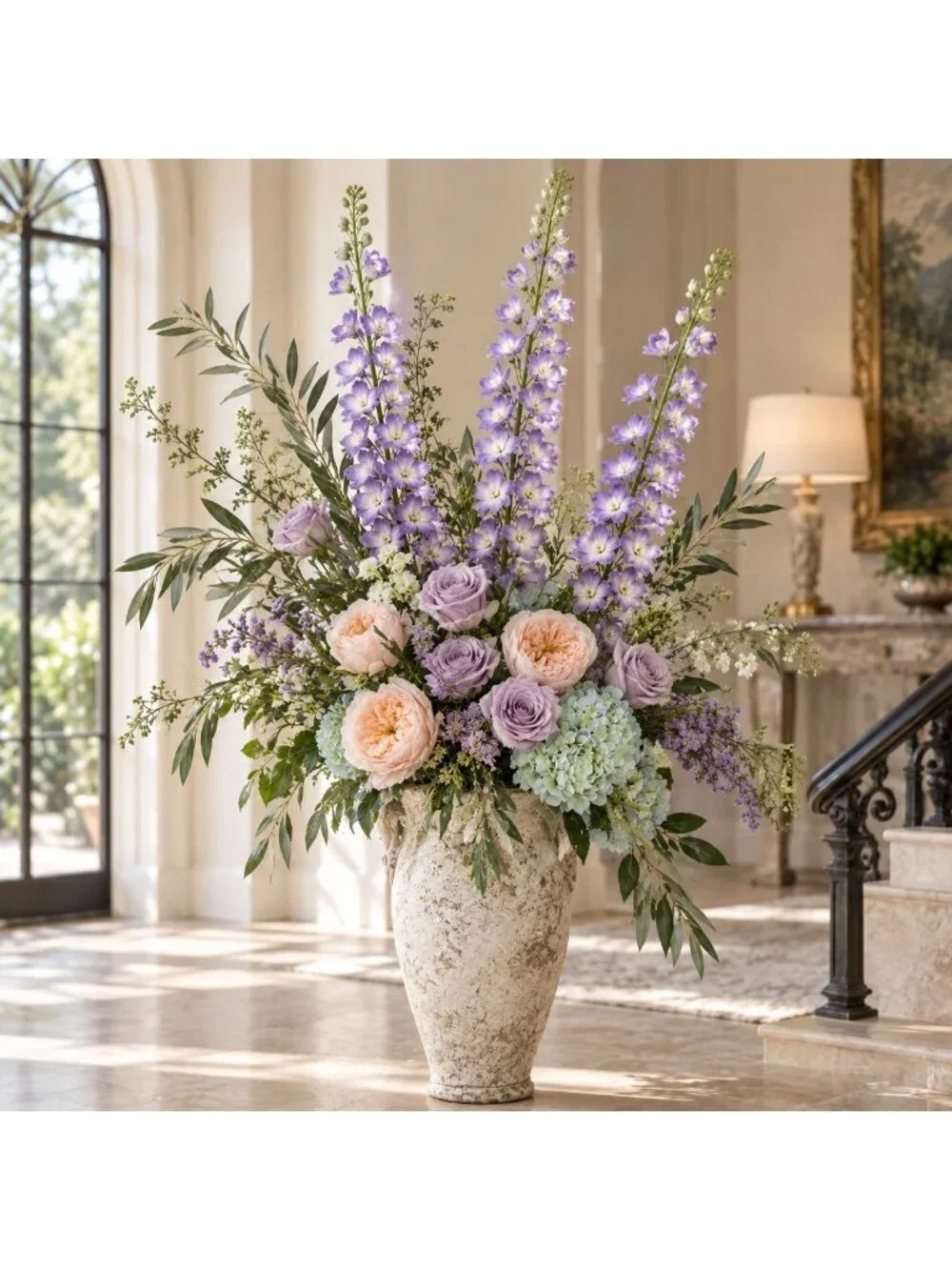 Lavender Delphinium Stems Set of 3 40 Inch Artificial Larkspur Flowers Tall Faux